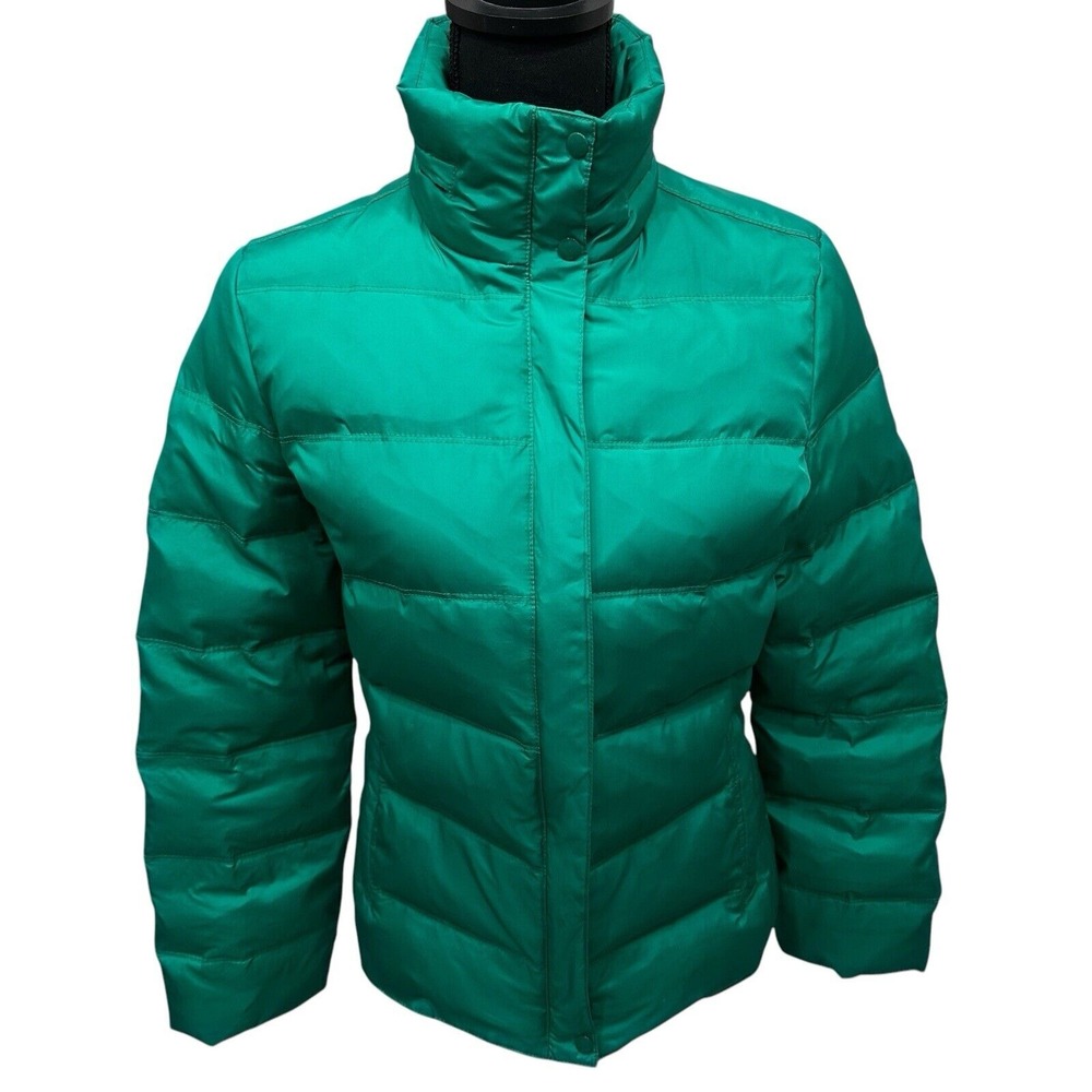 Lucky Brand Down Puffer Jacket Zip Front Hoodie Junior's Size Medium Kelly Green